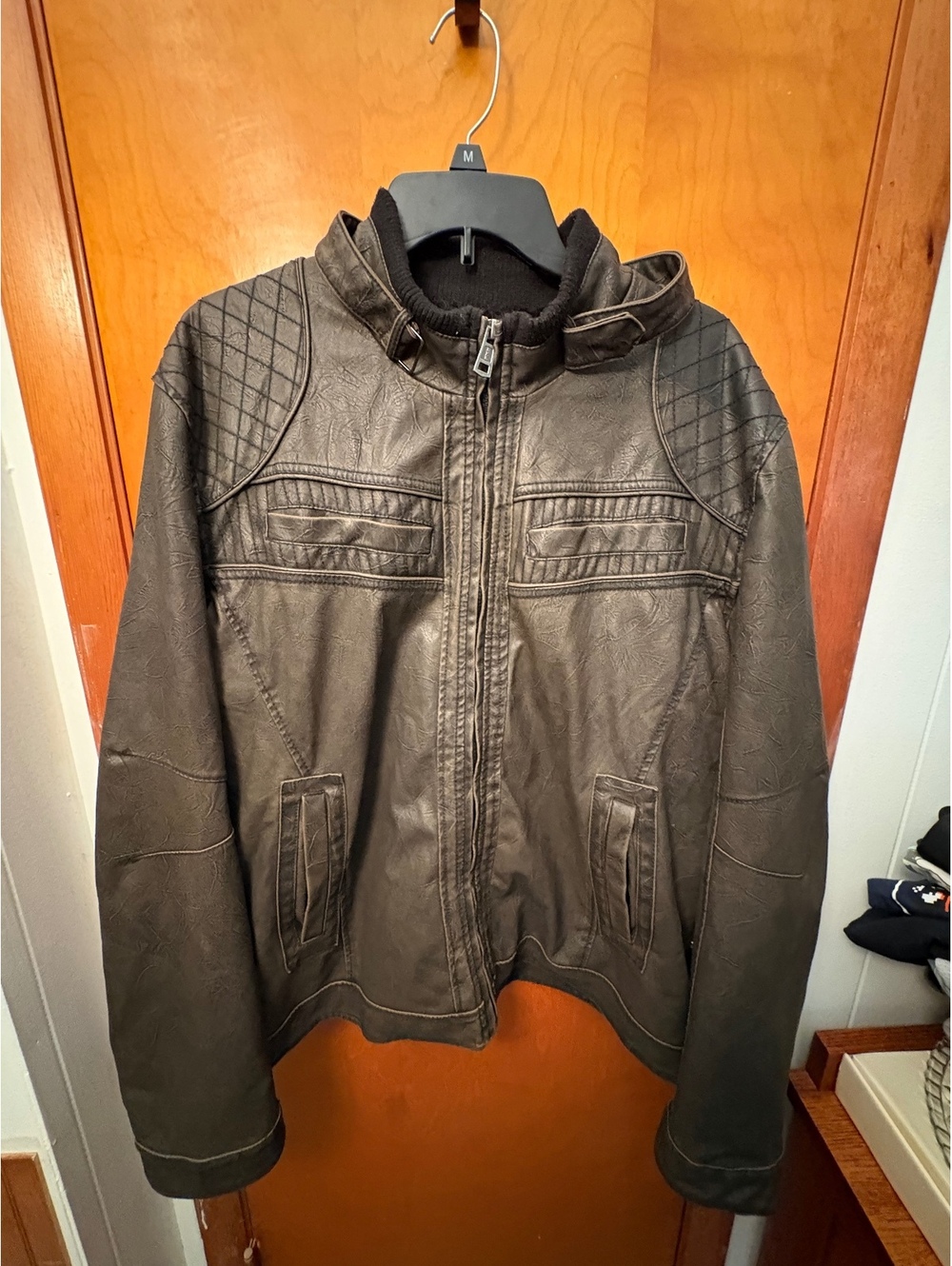 BKE Brown Faux Leather Moto Jacket Sherpa Lined Men’s Large